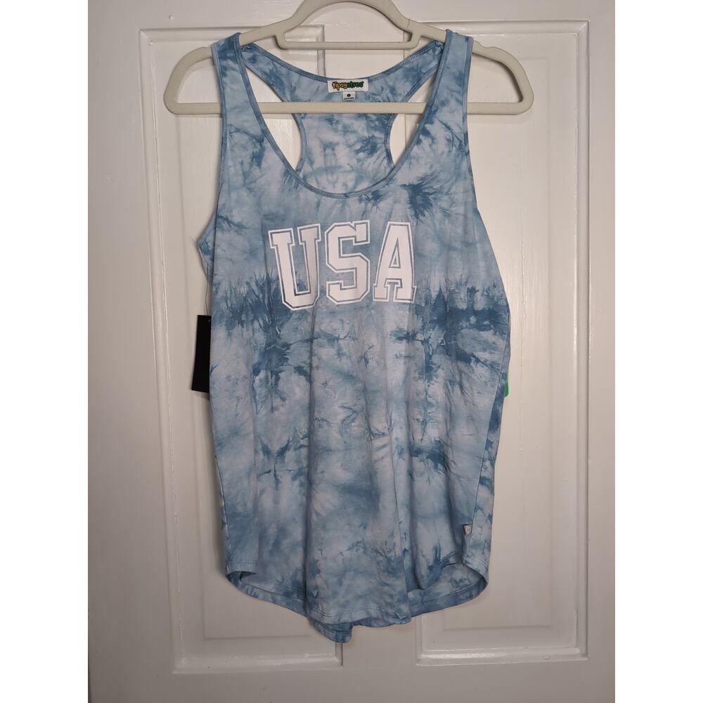 Tipsy Elves Tank Top Blue USA Scoop Neck Racerback Patriotic Women's L(1076)